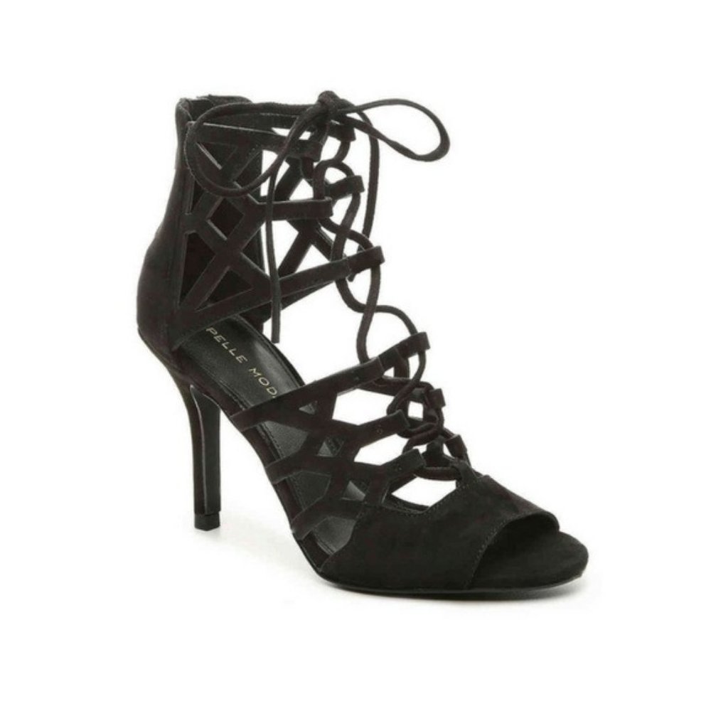 Pelle Moda Womens Black Suede Eva Heeled Sandals 7 1/2 NWT NIB